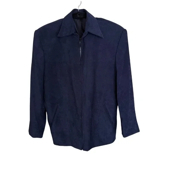 Griffin Suede Jacket Full Zip Collared Dark Blue Coat Mens Size M - Picture 1 of 5